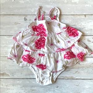 Girls 24m Summer Tank Top Pink White Floral Shirt Bloomers Dress Diaper Cover